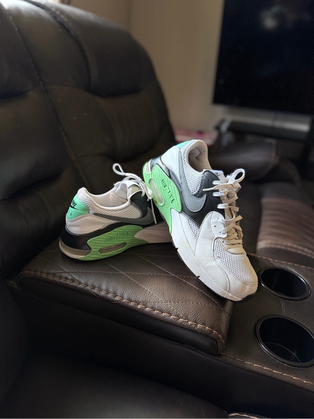 Nike  White and Green Mesh Athletic Sneakers
